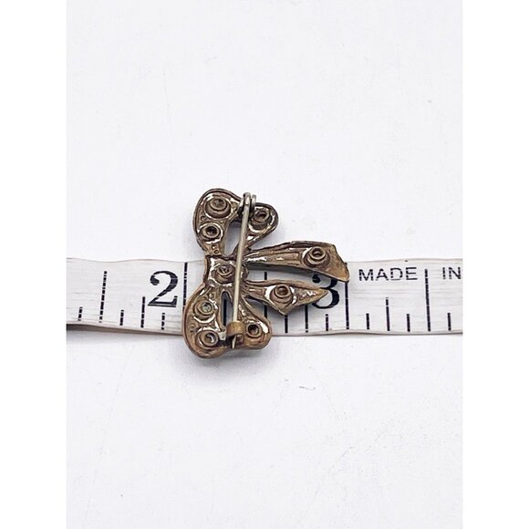 Antique Rhinestone Bow Brooch C Clasp Edwardian Art Deco Clear Sparkle Jewelry - Picture 10 of 10